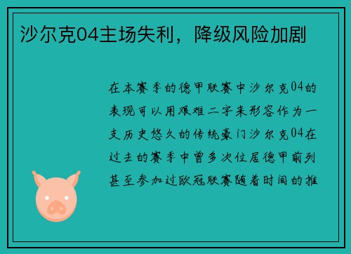 沙尔克04主场失利，降级风险加剧